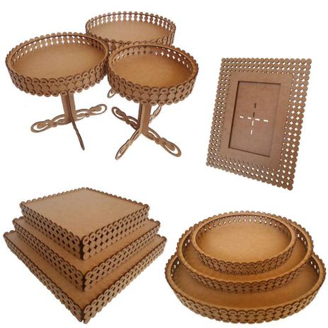 Kit Pérola Decoração De Festas com Bandejas e Porta Retrato MDF cru - Companhia do m.d.f Menor preço em Kit Pérola Decoração De Festas com Bandejas e Porta Retrato MDF cru - Companhia do m.d.f
