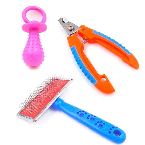 Kit Pet Shop 3 Peças Mordedor Escova Rasqueadeira Cortador de Unha Cão Gato Dog - Thata esportes Menor preço em Kit Pet Shop 3 Peças Mordedor Escova Rasqueadeira Cortador de Unha Cão Gato Dog - Thata esportes