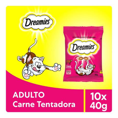 Kit Petisco Dreamies Carne Para Gatos Adultos 10x40g Menor preço em Kit Petisco Dreamies Carne Para Gatos Adultos 10x40g
