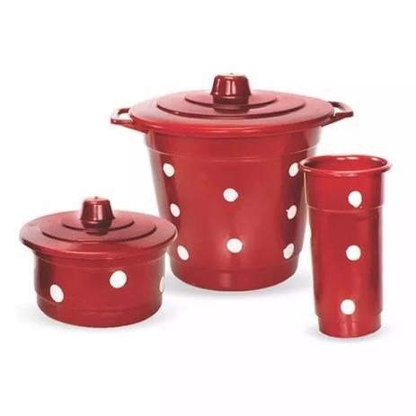 Kit Pia Cozinha Lixeira Porta Detergente Porta Sabão Vermelho Poá - Capricho Menor preço em Kit Pia Cozinha Lixeira Porta Detergente Porta Sabão Vermelho Poá - Capricho