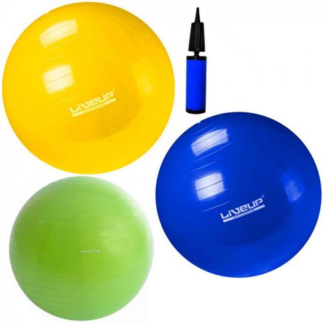 Kit Pilates com 3 Bolas Suicas 55 Cm + 65 Cm + 75 Cm com Mini Bomba Liveup Menor preço em Kit Pilates com 3 Bolas Suicas 55 Cm + 65 Cm + 75 Cm com Mini Bomba Liveup