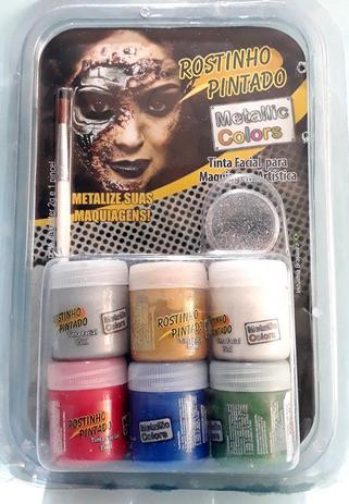 Kit Pintura Facial Tinta Metálicas 6 cores + Pincel + Gliter - Rostinho Pintado Menor preço em Kit Pintura Facial Tinta Metálicas 6 cores + Pincel + Gliter - Rostinho Pintado
