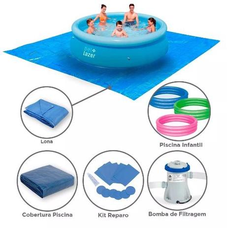 Kit Piscina 4600L+ Filtro + Capa-101000-Belfix + Piscina Inflável 130L-1782- Mor Menor preço em Kit Piscina 4600L+ Filtro + Capa-101000-Belfix + Piscina Inflável 130L-1782- Mor