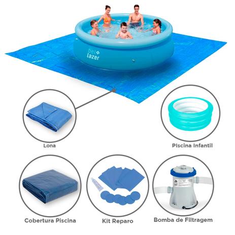Menor preço em Kit Piscina 4600L + Filtro+ Capa-101000-Belfix + Piscina Inflável 80L -1781-Mor
