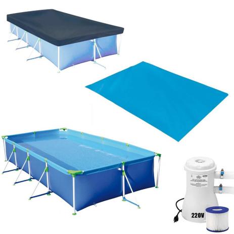 Kit Piscina 5000 L Premium com Capa + Forro + Bomba Filtro 220v 2200 L/H Mor Menor preço em Kit Piscina 5000 L Premium com Capa + Forro + Bomba Filtro 220v 2200 L/H Mor