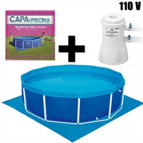 Kit Piscina Circular Estrutural 4500 L + Capa + Forro + Filtro 110v Mor Menor preço em Kit Piscina Circular Estrutural 4500 L + Capa + Forro + Filtro 110v Mor