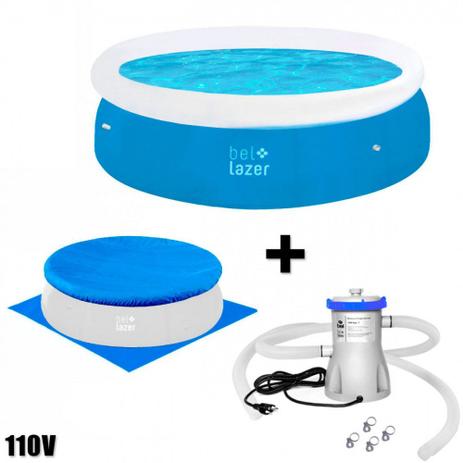 Kit Piscina Inflavel 4600 Litros + Bomba Filtrante 110v + Capa e Forro em Rafia Bel Menor preço em Kit Piscina Inflavel 4600 Litros + Bomba Filtrante 110v + Capa e Forro em Rafia Bel