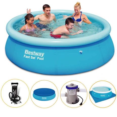 Kit Piscina Inflável Bestway 2.300ls Filtro Capa Bomba Forro Menor preço em Kit Piscina Inflável Bestway 2.300ls Filtro Capa Bomba Forro
