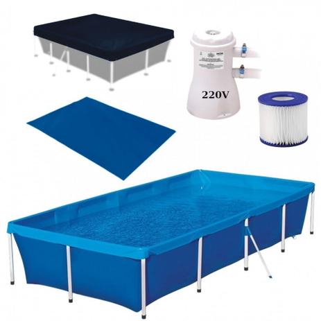 Kit Piscina Retangular 3000 Litros Mor + Capa + Forro + Bomba Filtrante 220 V Menor preço em Kit Piscina Retangular 3000 Litros Mor + Capa + Forro + Bomba Filtrante 220 V