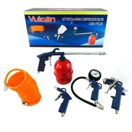 Kit Pistola Pintura 5 Peças Mangueira Manômetro Compressor - Vulcan Menor preço em Kit Pistola Pintura 5 Peças Mangueira Manômetro Compressor - Vulcan