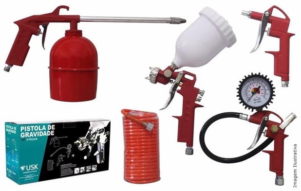 Kit Pistola Pintura Com 5 Acessórios P/ Compressor Usk Menor preço em Kit Pistola Pintura Com 5 Acessórios P/ Compressor Usk