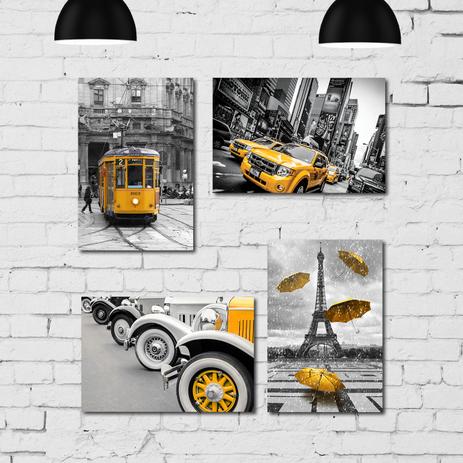Kit Placa Decorativa MDF Cidades em Detalhe Amarelo 4un 30x40 - Quartinhos é boa?