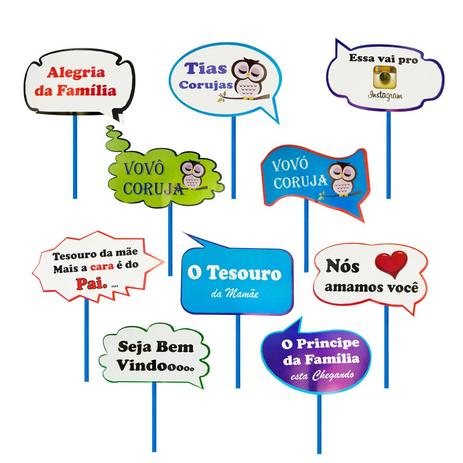 Kit Plaquinhas Divertidas Chá de Bebê Menino 10 unidades JRR - Festabox Menor preço em Kit Plaquinhas Divertidas Chá de Bebê Menino 10 unidades JRR - Festabox