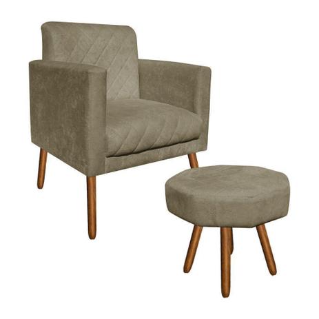 Kit Poltrona Decorativa Thais e Puff Veronês Suede Marrom Rato Pés Palito - D'Rossi Menor preço em Kit Poltrona Decorativa Thais e Puff Veronês Suede Marrom Rato Pés Palito - D'Rossi