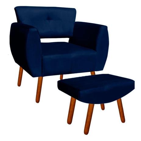 Kit Poltrona e Puff Decorativo Josy Suede Azul Marinho - D'Rossi Menor preço em Kit Poltrona e Puff Decorativo Josy Suede Azul Marinho - D'Rossi
