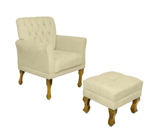 Kit Poltrona Retrô Decoração Sala Bia + Puff - Sued Bege - Di Menezes Decor Menor preço em Kit Poltrona Retrô Decoração Sala Bia + Puff - Sued Bege - Di Menezes Decor
