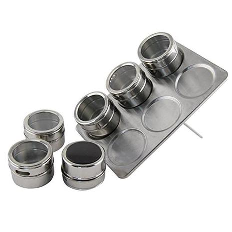 Kit Porta Condimentos Magnéticos Inox 6 Peças - Thata esportes Menor preço em Kit Porta Condimentos Magnéticos Inox 6 Peças - Thata esportes