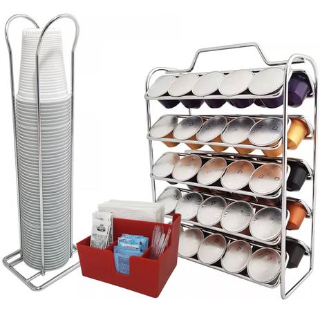 Kit Porta Copos 200ml Porta Sachês Porta Cápsulas Nespresso Cromado com Vermelho - Brinox Menor preço em Kit Porta Copos 200ml Porta Sachês Porta Cápsulas Nespresso Cromado com Vermelho - Brinox