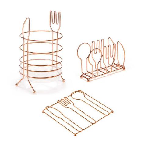 Kit Porta Guardanapo Descanso Panela Porta Talher Rose Gold - Arthi Menor preço em Kit Porta Guardanapo Descanso Panela Porta Talher Rose Gold - Arthi