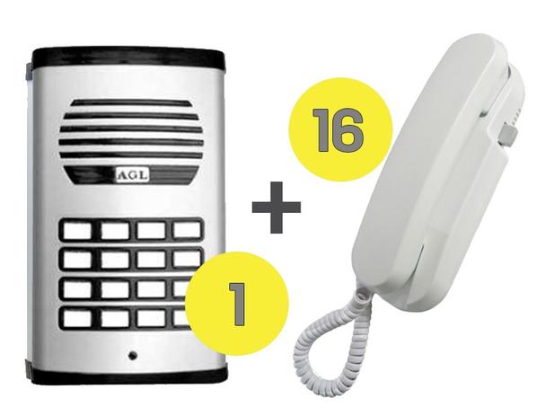 Kit Porteiro Eletrônico Coletivo 16 Pontos com 16 Interfones - Agl Menor preço em Kit Porteiro Eletrônico Coletivo 16 Pontos com 16 Interfones - Agl