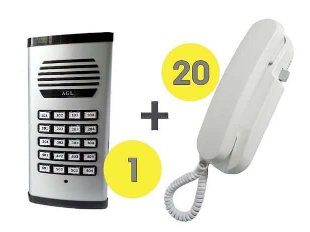 KIT Porteiro Eletrônico Coletivo 20 Pontos c/ 20 Interfones - Agl Menor preço em KIT Porteiro Eletrônico Coletivo 20 Pontos c/ 20 Interfones - Agl