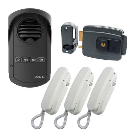 Kit Porteiro Eletrônico Coletivo AGL 4 Pontos S300 + 3 Interfones + Fechadura Elétrica Aglinha 12V Menor preço em Kit Porteiro Eletrônico Coletivo AGL 4 Pontos S300 + 3 Interfones + Fechadura Elétrica Aglinha 12V