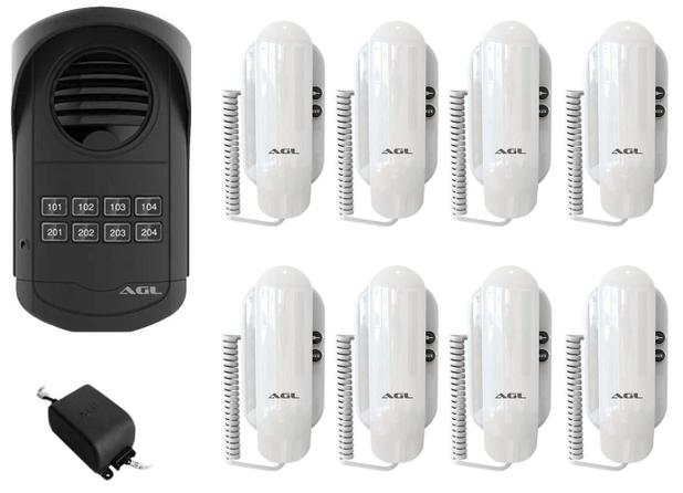 Kit Porteiro Interfone Agl Placa Coletiva com 8 Pontos e Interfones Menor preço em Kit Porteiro Interfone Agl Placa Coletiva com 8 Pontos e Interfones