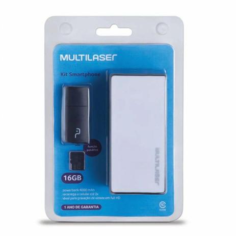 Kit Power Bank 4000 mAh Leitor de Cartão Cartão de Memória Micro SD Classe 10 16GB Multilaser MC220 Menor preço em Kit Power Bank 4000 mAh Leitor de Cartão Cartão de Memória Micro SD Classe 10 16GB Multilaser MC220