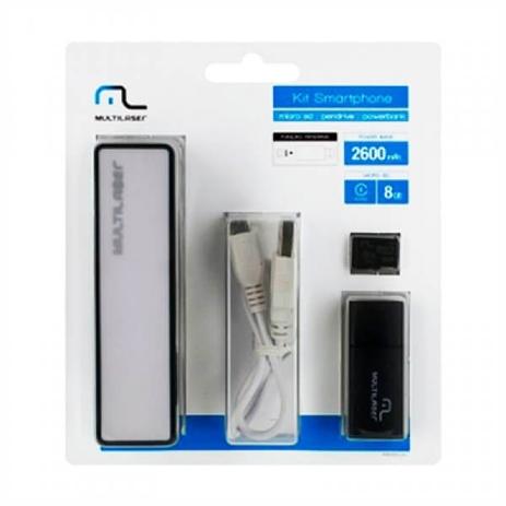 Kit Power Bank Portátil + Carregador + Pen Drive + Cartão de Memória Micro SD , 8GB , Prata/Preto (Emb. contém 4un.) - Multilaser Menor preço em Kit Power Bank Portátil + Carregador + Pen Drive + Cartão de Memória Micro SD , 8GB , Prata/Preto (Emb. contém 4un.) - Multilaser