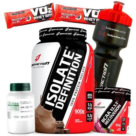 Kit Pra Ganhar Massa Muscular / Força - Whey Isolado 900g + Bcaa Recoveron 100g + Dilatex Extra Pump - Body action Menor preço em Kit Pra Ganhar Massa Muscular / Força - Whey Isolado 900g + Bcaa Recoveron 100g + Dilatex Extra Pump - Body action