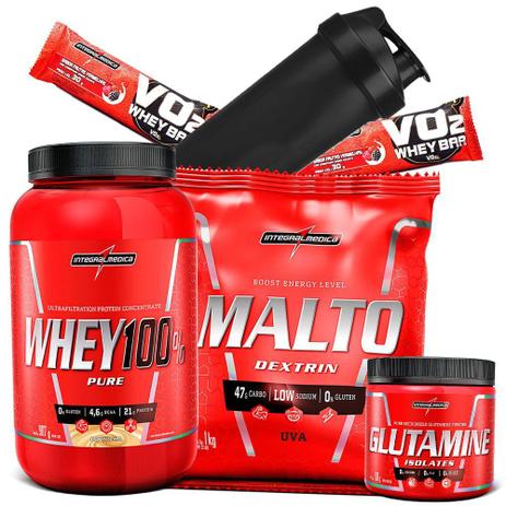 Kit Pra Ganhar Massa - Super Whey Protein Puro 900g + Maltodextrina + Glutamina 150g + Coqueteleira - Integralmedica Menor preço em Kit Pra Ganhar Massa - Super Whey Protein Puro 900g + Maltodextrina + Glutamina 150g + Coqueteleira - Integralmedica
