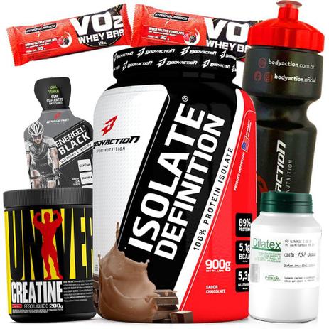 Kit Pra Hipertrofia Muscular - Whey Isolado 900g + Creatina Universal 200g + Vasodilatador Dilatex - Body action Menor preço em Kit Pra Hipertrofia Muscular - Whey Isolado 900g + Creatina Universal 200g + Vasodilatador Dilatex - Body action