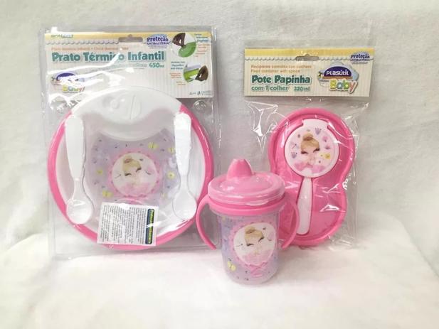 Kit prato termico, pote papinha copo bailarina - Plasutil Menor preço em Kit prato termico, pote papinha copo bailarina - Plasutil