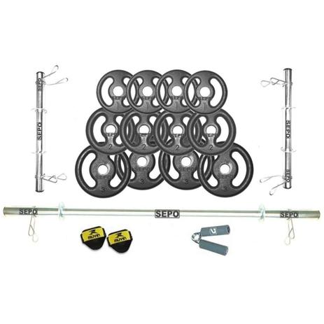Kit Promocional Completo Anilhas e Barras + Luva + Hand Grip - Sepo - Pesos Menor preço em Kit Promocional Completo Anilhas e Barras + Luva + Hand Grip - Sepo - Pesos