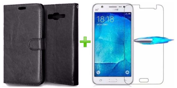 Menor preço em Kit Proteção Capa Carteira Preta e Película Vidro Temperado - Samsung Galaxy J1 2016 SM-J120H 4.5”