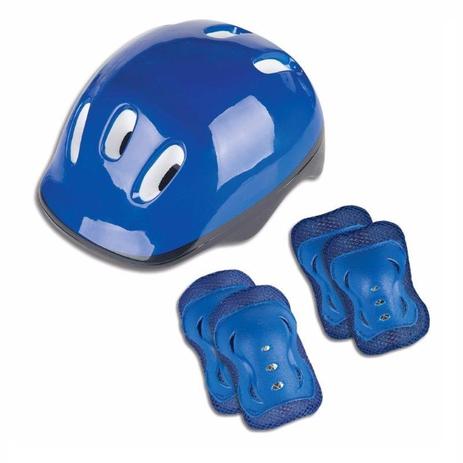 Kit Proteção Capacete Joelheira e Cotoveleiras Azul - Fênix Menor preço em Kit Proteção Capacete Joelheira e Cotoveleiras Azul - Fênix