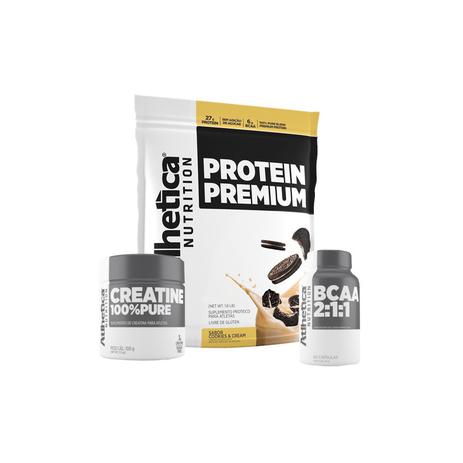 Kit PROTEIN PREMIUM 850g Cookies Cream + BCAA + CREATINA Atlhetica Nutrition Menor preço em Kit PROTEIN PREMIUM 850g Cookies Cream + BCAA + CREATINA Atlhetica Nutrition