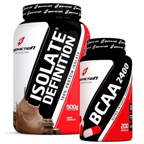KIt Proteina Isolada ISOLATE DEFINITION 900g + Aminoácido BCAA 2400 200 Caps - Body Action Menor preço em KIt Proteina Isolada ISOLATE DEFINITION 900g + Aminoácido BCAA 2400 200 Caps - Body Action