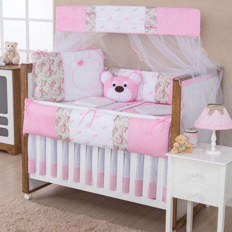 Kit Protetor Berço Americano Ursa Rosa Menina 10 Peças Com Saia - Ibimais Menor preço em Kit Protetor Berço Americano Ursa Rosa Menina 10 Peças Com Saia - Ibimais
