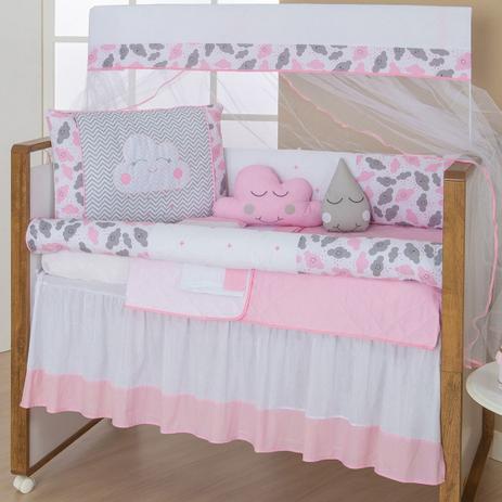 Kit Protetor De Berço Menina 10 Peças Nuvem Rosa Bordado Com Saia. - Ibimais Menor preço em Kit Protetor De Berço Menina 10 Peças Nuvem Rosa Bordado Com Saia. - Ibimais