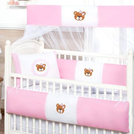 Kit Protetor de Berço Rosa Menina Ursinha Guirlanda 10 Peças - Nicoli ferri Menor preço em Kit Protetor de Berço Rosa Menina Ursinha Guirlanda 10 Peças - Nicoli ferri