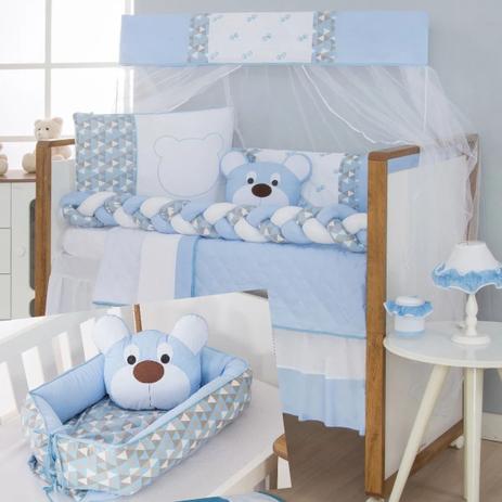 Kit Protetor De Berço Trança Urso Dengoso Bebê Azul + Ninho Redutor Com Almofada - Casa Pedro Menor preço em Kit Protetor De Berço Trança Urso Dengoso Bebê Azul + Ninho Redutor Com Almofada - Casa Pedro