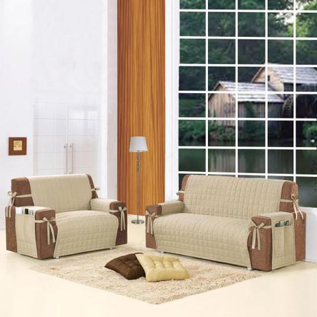 Kit Protetor de sofá 2 e 3 Lugares Bege Luxo com Laço e Porta Controle e objetos - Casa dona é boa?