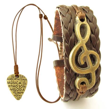 Kit Pulseira Clave de Sol Marrom e Colar Palheta - Youser acessórios é boa?