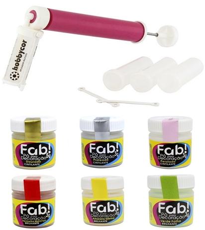 Kit Pulverizador 6 Corante Pó Brilhante Para Decoração Fab em Chocolate Bolos e Pasta Americana - Guarany / fab Menor preço em Kit Pulverizador 6 Corante Pó Brilhante Para Decoração Fab em Chocolate Bolos e Pasta Americana - Guarany / fab