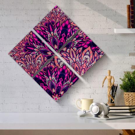 Kit Quadros Canvas 20x20cm Mandala Amarela Rosa e Roxa - Synth decor Menor preço em Kit Quadros Canvas 20x20cm Mandala Amarela Rosa e Roxa - Synth decor