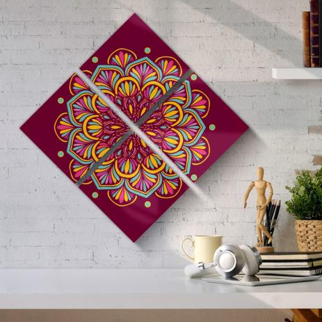 Kit Quadros Canvas 20x20cm Mandala Amarela Vinho e Verde - Synth decor Menor preço em Kit Quadros Canvas 20x20cm Mandala Amarela Vinho e Verde - Synth decor