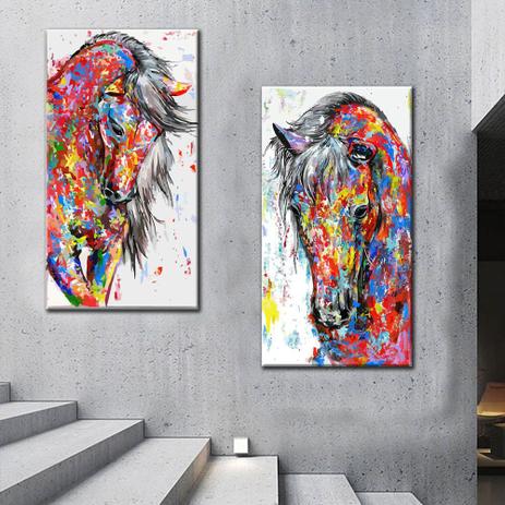 Kit Quadros Decorativos Cavalos Coloridos Moderno - Arte Quadro Menor preço em Kit Quadros Decorativos Cavalos Coloridos Moderno - Arte Quadro