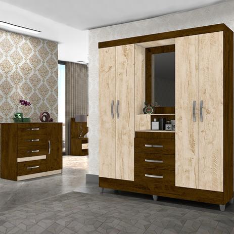 Kit Quarto Casal E Solteiro 02 Peças Com Roupeiro 04 Portas E Espelho Capri E Comoda Vênus - Moval Menor preço em Kit Quarto Casal E Solteiro 02 Peças Com Roupeiro 04 Portas E Espelho Capri E Comoda Vênus - Moval