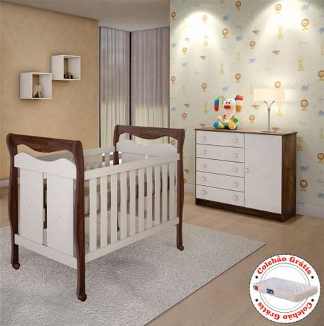 Kit Quarto de Bebê Amadeirado-Berço (e Colchão)-Cômoda 5 gavetas Tiago Tigus Baby Menor preço em Kit Quarto de Bebê Amadeirado-Berço (e Colchão)-Cômoda 5 gavetas Tiago Tigus Baby